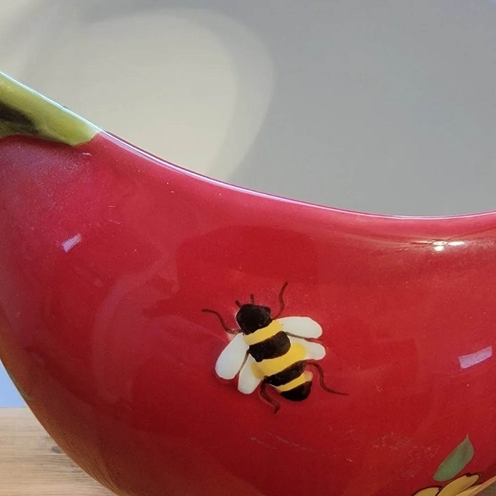 Susan Winget Red Apple Blossom Honey Bees Pitcher Cracker Barrel Cottagecore